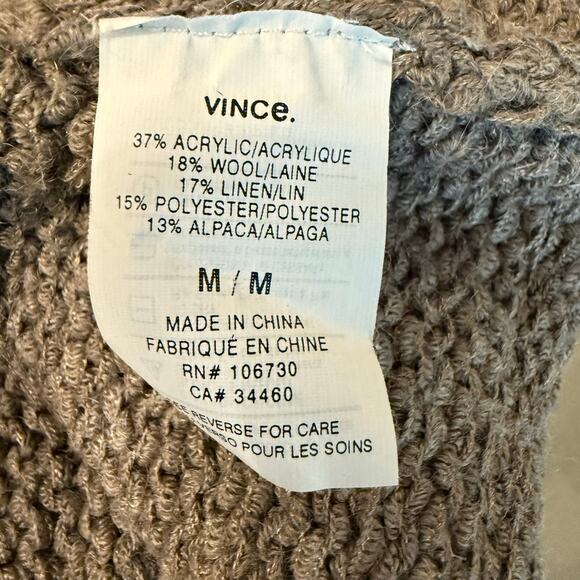 Vince Oversized V-Neck Sweater Women’s Medium Knit Gray Wool Linen Alpaca Blend - Picture 6 of 6